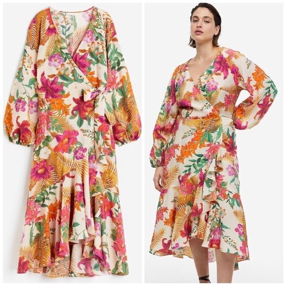 H&M Floral Wrap Viscose Dress New - Picture 4 of 12